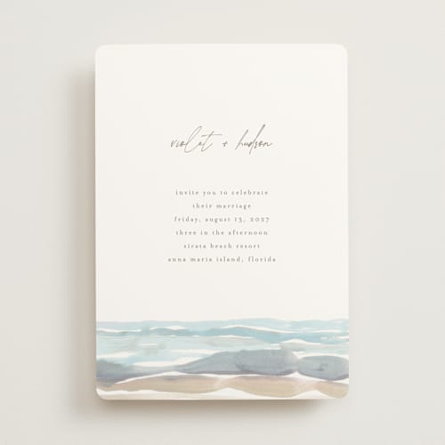 This is a seaglass wedding invitations with standard by Pixel and Hank called waves printing on signature in standard