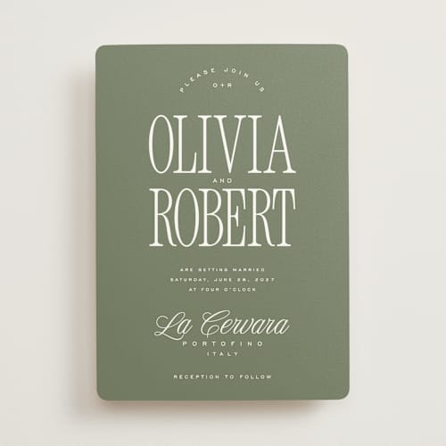 This is a sage wedding invitations with standard by Kelly Schmidt called riviera printing on signature in standard