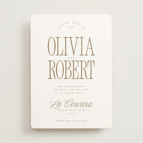 This is a golden wedding invitations with standard by Kelly Schmidt called riviera printing on signature in standard