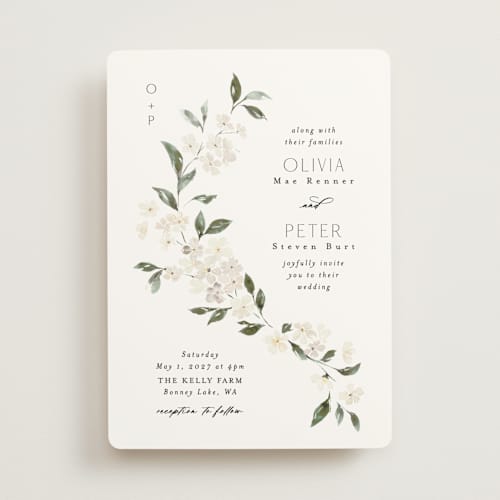 This is a porcelain wedding invitations with standard by Itsy Belle Studio called sweeping vine printing on signature in standard