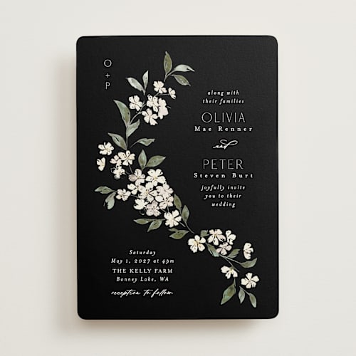 This is a charcoal wedding invitations with standard by Itsy Belle Studio called sweeping vine printing on signature in standard