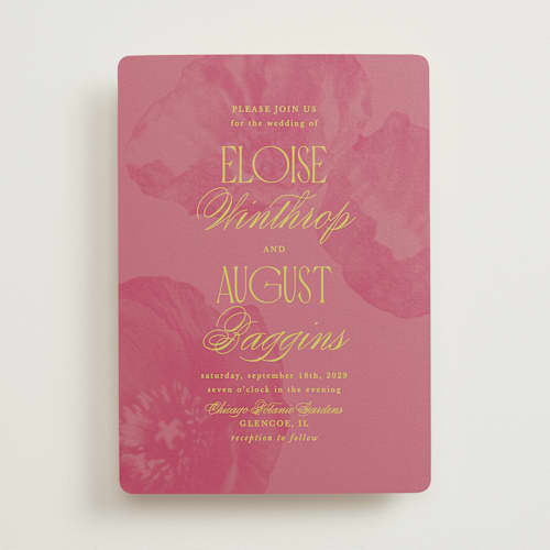 This is a flamingo wedding invitations with standard by Morgan Kendall called maximalist poppies printing on signature in standard