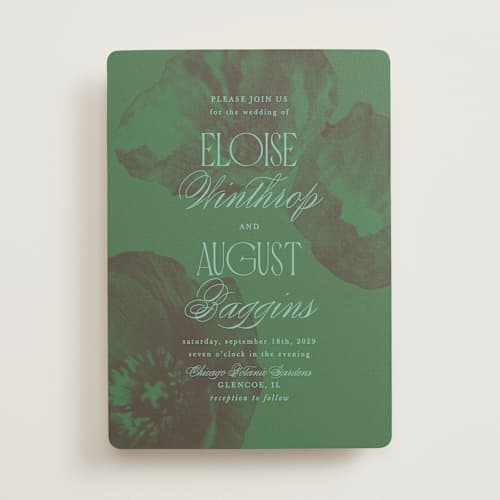 This is a parrot wedding invitations with standard by Morgan Kendall called maximalist poppies printing on signature in standard