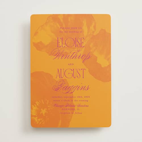 This is a tanager wedding invitations with standard by Morgan Kendall called maximalist poppies printing on signature in standard