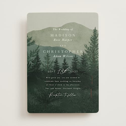 This is a jade wedding invitations with standard by Elly called the forest printing on signature in standard