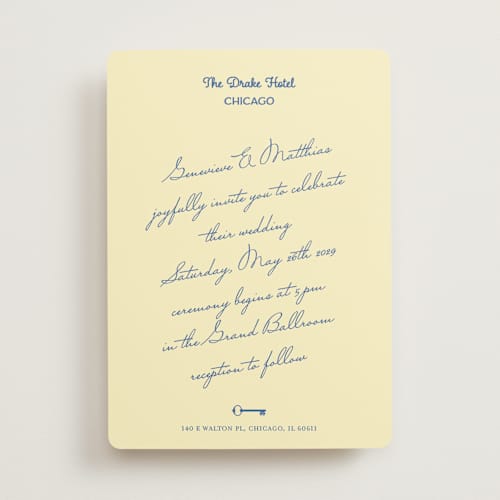 This is a butter wedding invitations with standard by Studio Suku called hotel printing on signature in standard