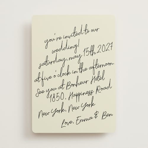 This is a noir wedding invitations with standard by Helena Vitto called handwritten letter printing on signature in standard