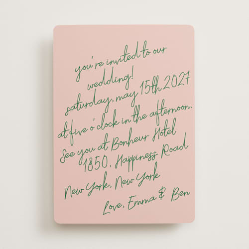 This is a avocado wedding invitations with standard by Helena Vitto called handwritten letter printing on signature in standard