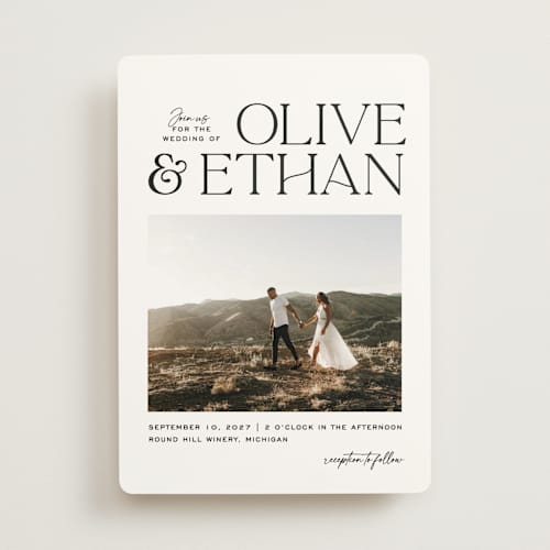 This is a pearl wedding invitations with standard by Owl and Toad called casual printing on signature in standard