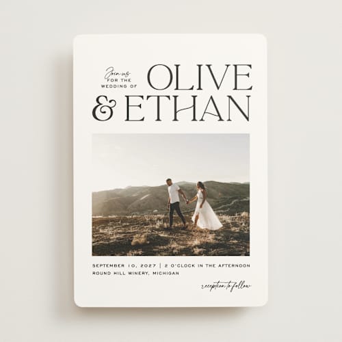 This is a pearl wedding invitations with standard by Owl and Toad called casual printing on signature in standard