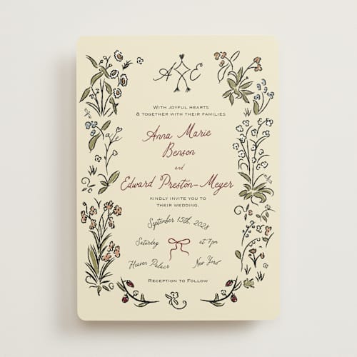 This is a pomegranate wedding invitations with standard by Helena Vitto called love rests in a garden printing on signature in standard