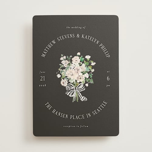 This is a ebony wedding invitations with standard by Itsy Belle Studio called ruban en fleur printing on signature in standard