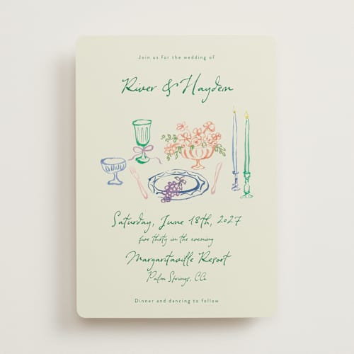 This is a garden wedding invitations with standard by Cass Loh called tablescape drawing printing on signature in standard