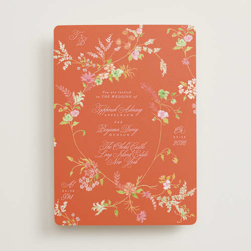 This is a verona sunset wedding invitations with standard by Phrosné Barwood called whimsey floral printing on signature in standard