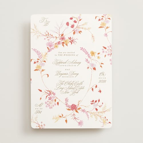 This is a sunrise wedding invitations with standard by Phrosné Barwood called whimsey floral printing on signature in standard