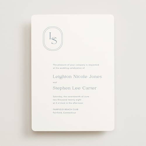 This is a lakeshore blue wedding invitations with standard by Jennifer Postorino called leighton printing on signature in standard