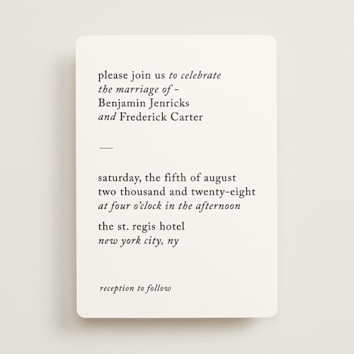 This is a paper wedding invitations with standard by Bethan called editorial printing on signature in standard