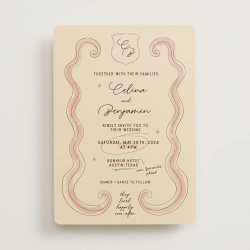 This is a wine wedding invitations with standard by Helena Vitto called modern fairy tale printing on signature in standard
