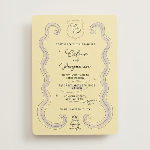 This is a lilac wedding invitations with standard by Helena Vitto called modern fairy tale printing on signature in standard
