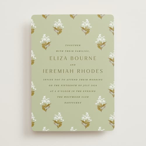 This is a sage wedding invitations with standard by Olivia Kanaley Inman called blockprint printing on signature in standard