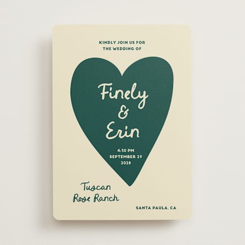 This is a jade wedding invitations with standard by Ani Somi called big heart wedding printing on signature in standard