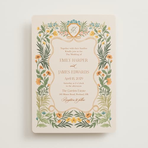 This is a marigold wedding invitations with standard by Elly called garden heirloom printing on signature in standard