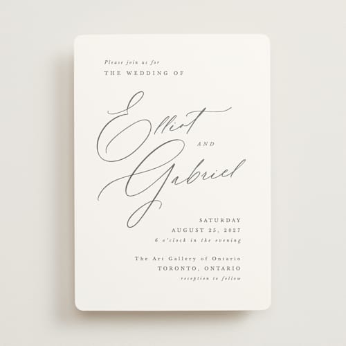 This is a pearl wedding invitations with standard by Hooray Creative called scripted names printing on signature in standard
