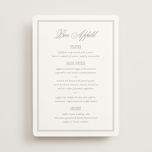 This is a sugar menu cards with standard by chocomocacino called ris al’amande printing on signature in 5x7