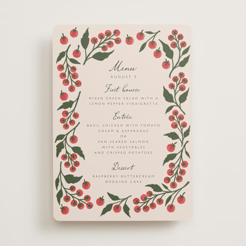 This is a tomato menu cards with standard by Katharine Watson called cherry tomatoes printing on signature in 5x7