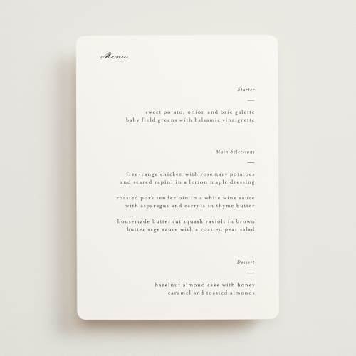 This is a ink menu cards with standard by Blustery August called tuscany printing on signature in 5x7