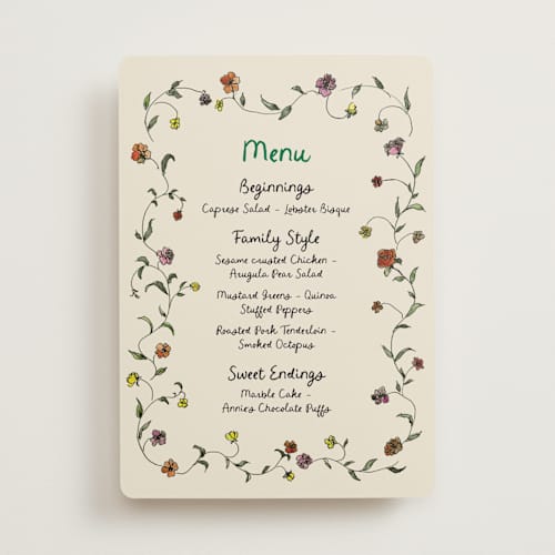 This is a meadow menu cards with standard by Cass Loh called garden's edge printing on signature in standard