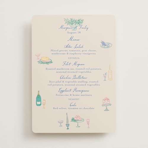 This is a pastel menu cards with standard by Elly called dining printing on signature in 5x7