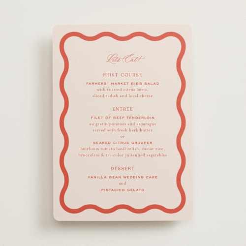 This is a verona sunset menu cards with standard by Megan Davis called racquet printing on signature in 5x7