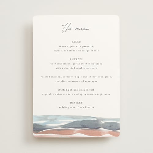 This is a beachy menu cards with standard by Pixel and Hank called waves printing on signature in standard