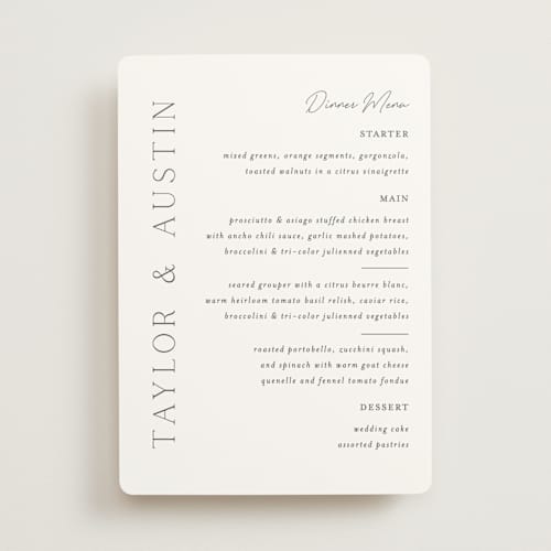 This is a cotton menu cards with standard by Vanessa Doyle called in love printing on signature in 5x7