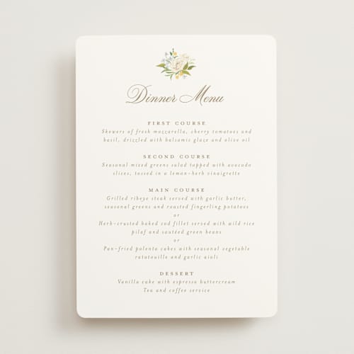 This is a chiffon menu cards with standard by Everett Paper Goods called avalon printing on signature in 5x7