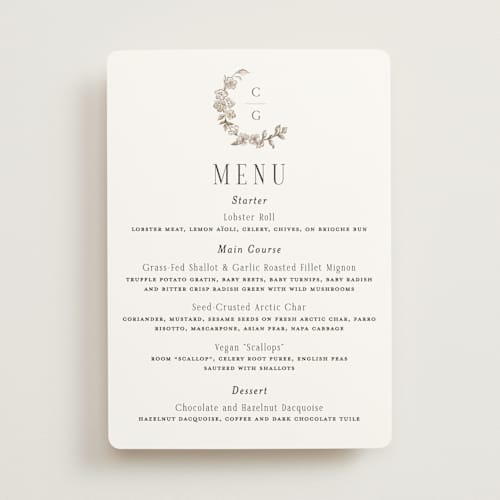 This is a sephia menu cards with standard by Itsy Belle Studio called daphne printing on signature in 5x7