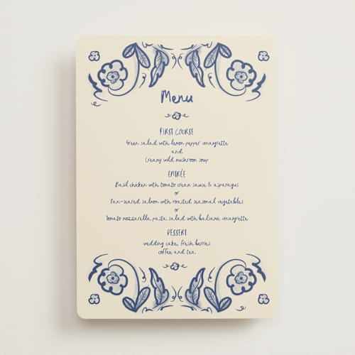 This is a marseille blue menu cards with standard by Ani Somi called santa catalina printing on signature in 5x7