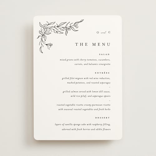 This is a alpine menu cards with standard by Pixel and Hank called floral cascade printing on signature in 5x7