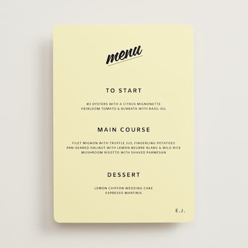 This is a butter menu cards with standard by Studio Suku called courthouse printing on signature in standard