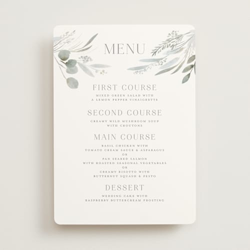 This is a sage menu cards with standard by Petra Kern called amorino printing on signature in standard