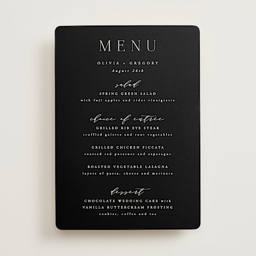 This is a lily menu cards with standard by Hooray Creative called classy type printing on signature in 5x7
