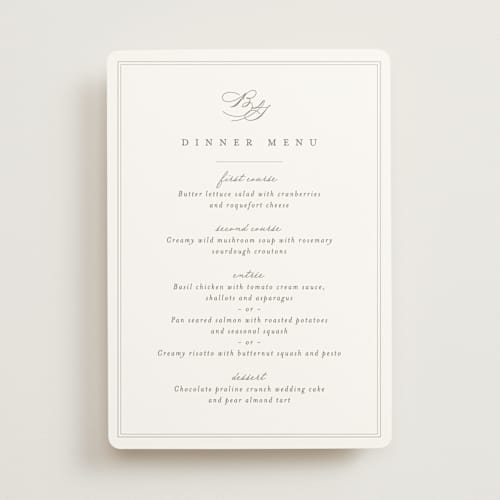 This is a cotton menu cards with standard by Amy Kross called overlapping printing on signature in 5x7