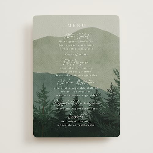 This is a jade menu cards with standard by Elly called the forest printing on signature in standard