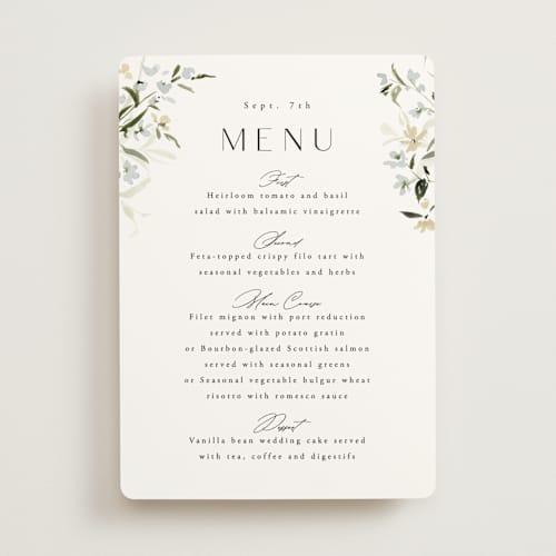 This is a lily menu cards with standard by Everett Paper Goods called fleur printing on signature in 5x7