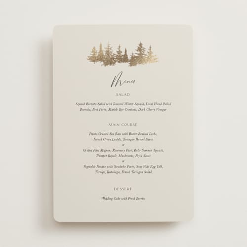 This is a fallen snow menu cards with foil pressed by Robin Ott called vista printing on signature in standard