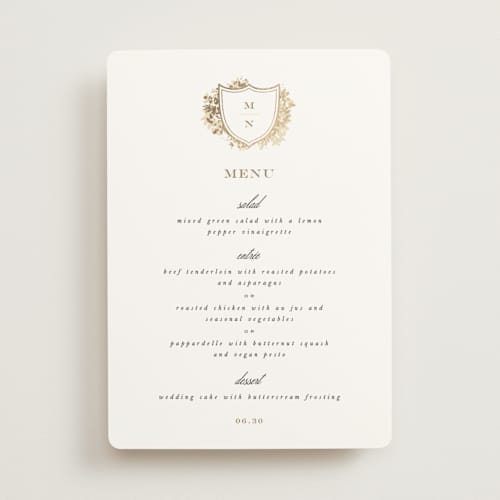 This is a honeysuckle menu cards with foil pressed by Leah Bisch called heritage printing on signature in standard