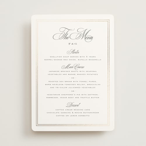 This is a diamond menu cards with foil pressed by chocomocacino called tompouce printing on signature in 5x7