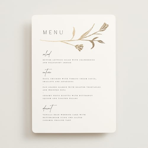 This is a cotton menu cards with foil pressed by Amy Kross called perennial printing on signature in 5x7