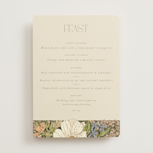 This is a sherbert menu cards with foil pressed by Leah Bisch called in the garden printing on signature in 5x7